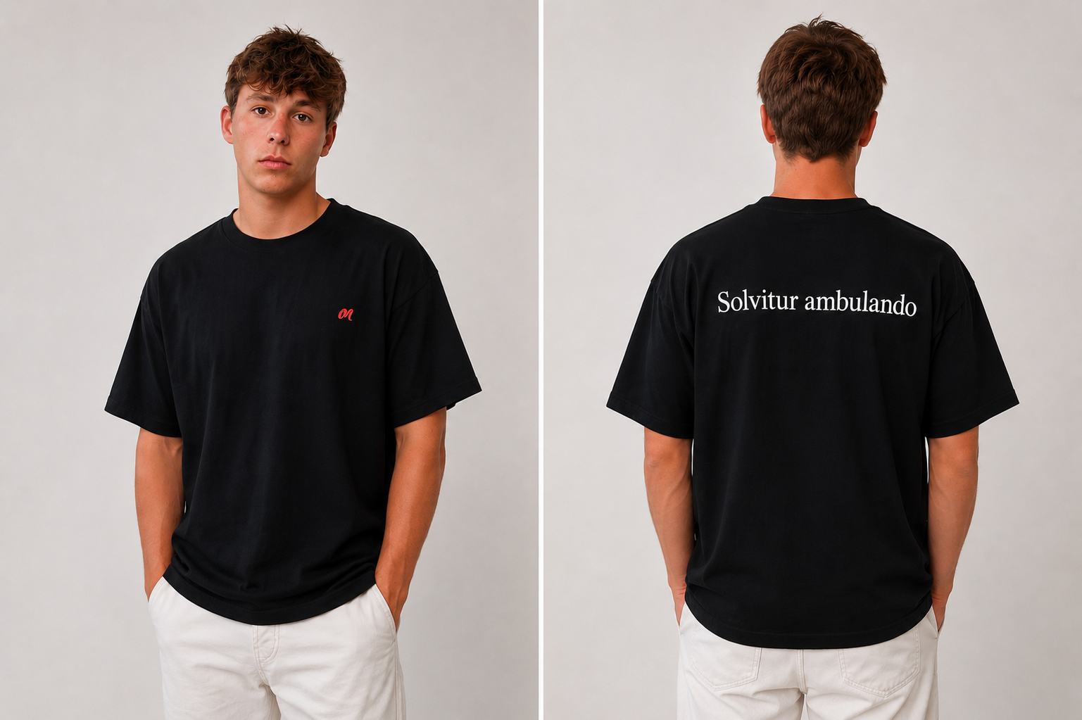 Camiseta Solvitur ambulando negra MILAGRITOS delante y detrás